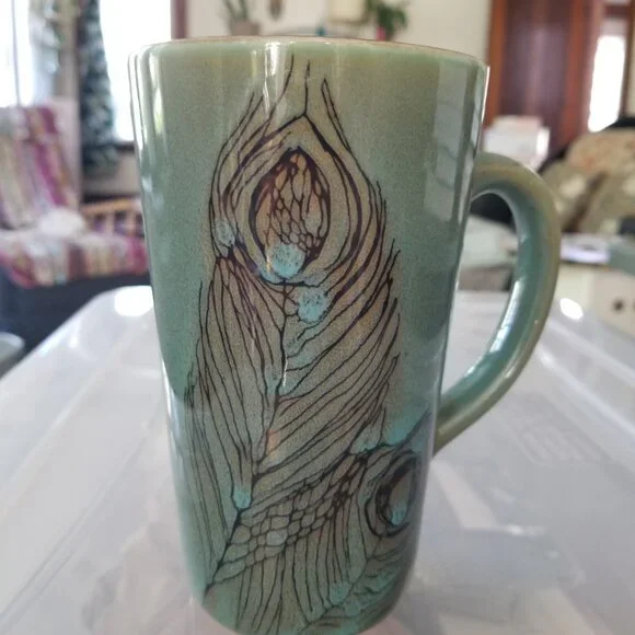Peacock Feather Artsy Coffee Tea Mug - Picture 2 of 10